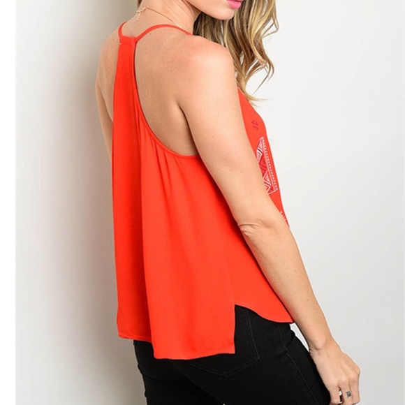 Spaghetti Strap Orange Top with Tribal Details - Picture 2 of 3